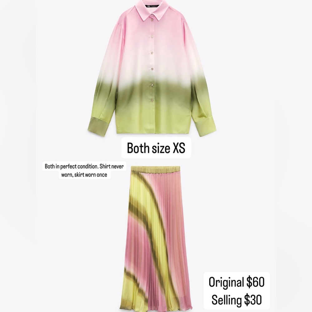 Zara Pink and Green Ombre Blouse and Skirt Set